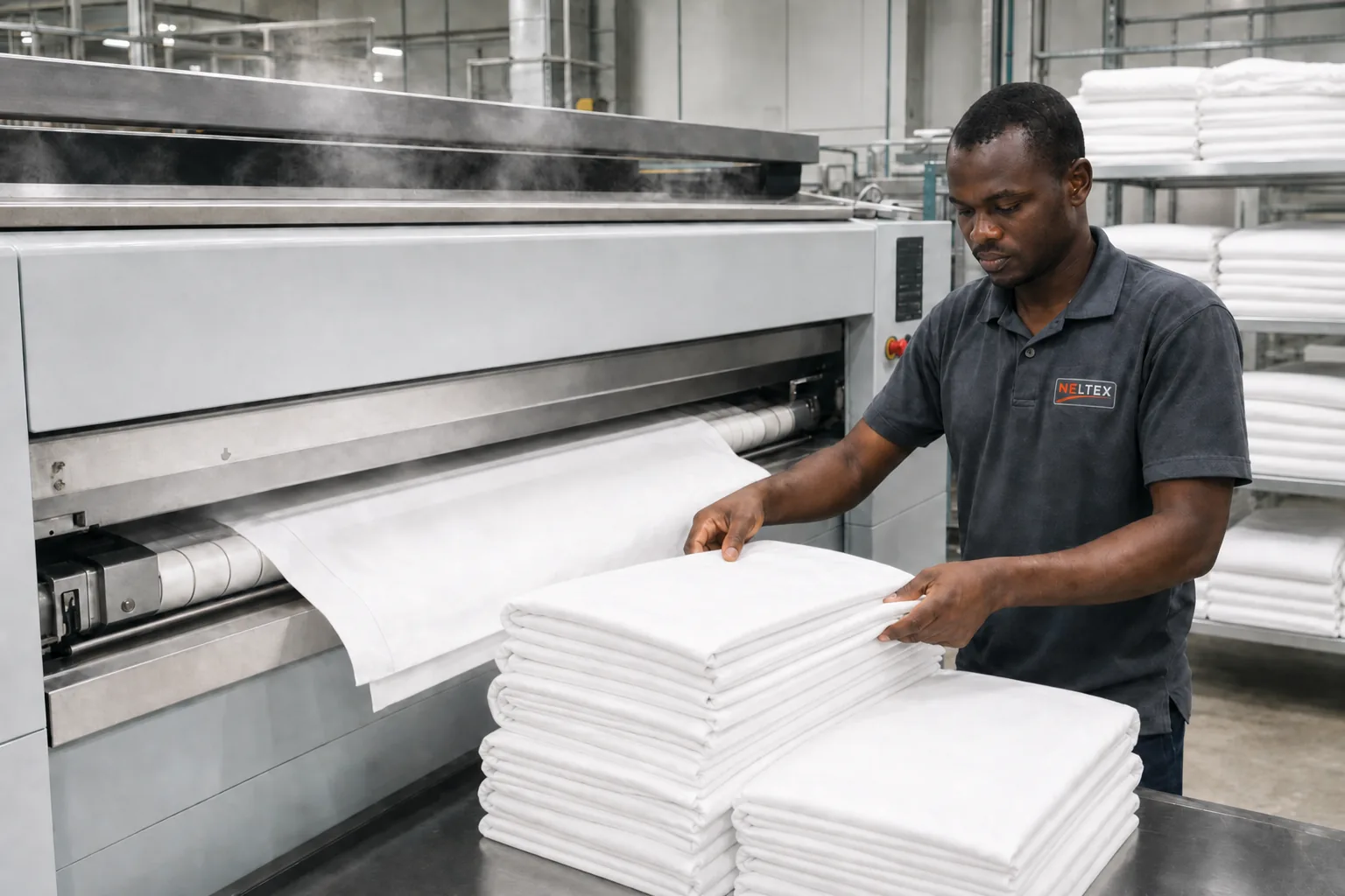 Hôtel : linge de lit calandré